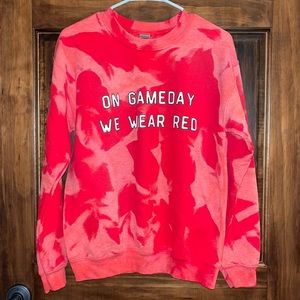 Red Game Day sweatshirt, size small, tie dye bleach look